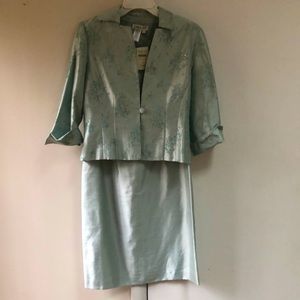 Embroidered Jacket with Matching Sheath Dress in Mint Green
